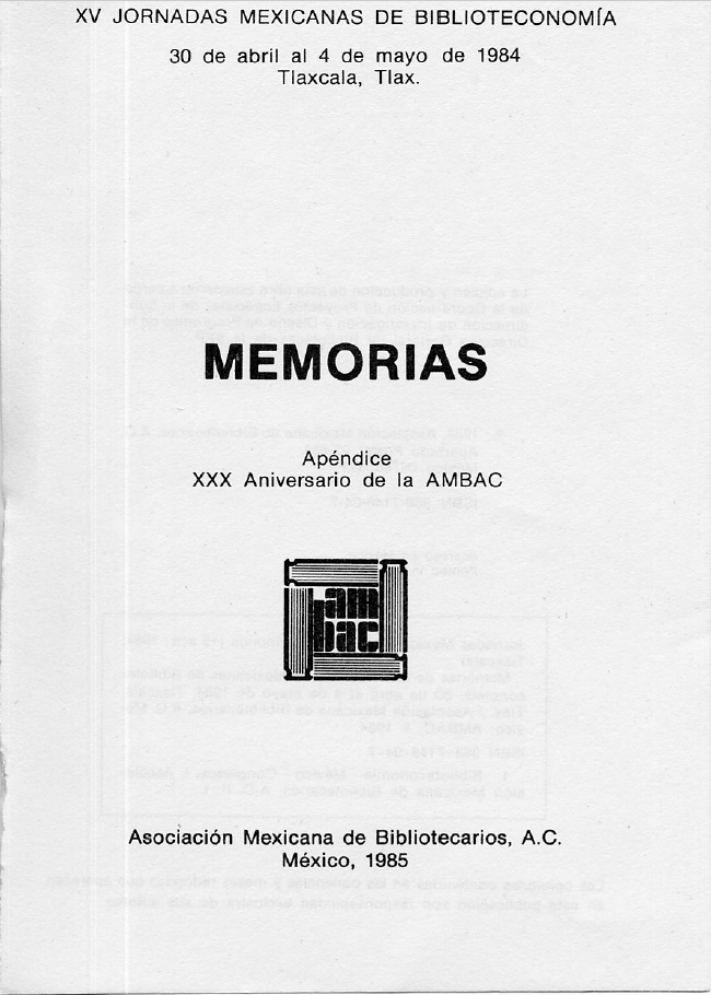 XV – Jornadas Mexicanas de Biblioteconomía (1984)