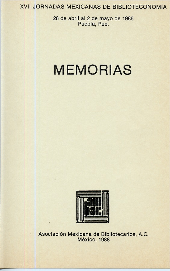 XVII – Jornadas Mexicanas de Biblioteconomía (1986)