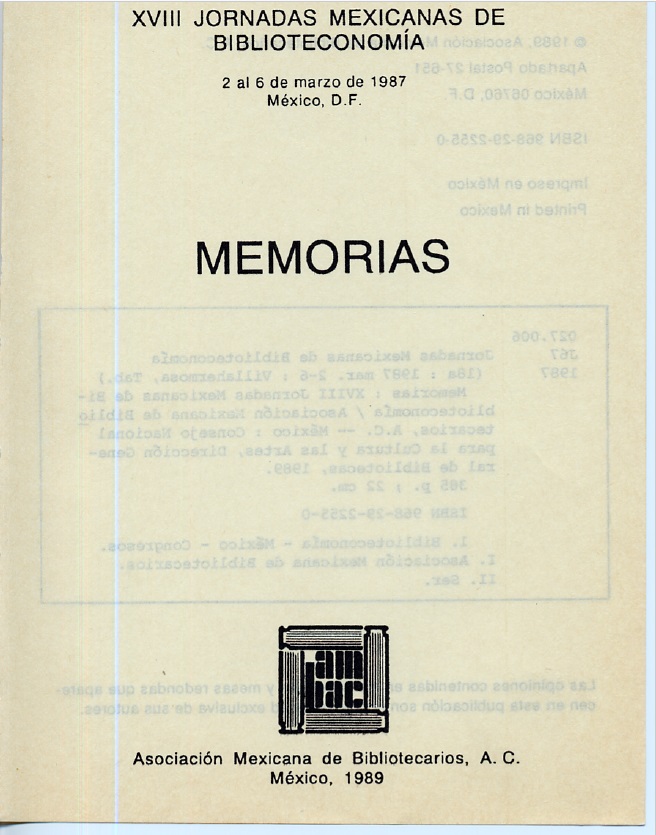 XVIII – Jornadas Mexicanas de Biblioteconomía (1987)