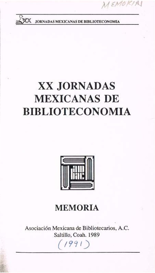 XX – Jornadas Mexicanas de Biblioteconomía (1989)